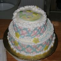 Tricia's Baby Shower Cake This was my 2nd real cake and 1st tiered cake. This is a side view of it. The mom-to-be nursery theme is a celestial one, so that's...