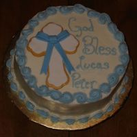 Lucas's Christening Cake Pumpkin Pound cake with Crusting Cream cheese frosting and filling. MMF Cross & Ribbon