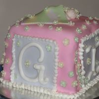 Garden Baby Girl White cake covered with fondant. Flowers, baby and blanket made out of fondant. For the blanket, I braided 3 different colors of fondant...