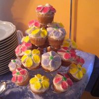 Tropical Summer Theme This was a coconut/fruit cupcake recipie with the Wilton apricot/Grand Marnier filling. The flowers were made of marshmallow