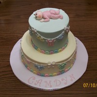 Baby Shower Top is chocolate with creme de menthe BC, bottom is WASC with chocolate ganache and strawberry. All iced in BC. Fondant baby and clothes,...