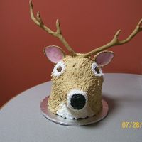 Deer Birthday This was made for a co-workers's birthday. She hit a deer and ruined her car. The deer somehow was OK. Strawberry cake with rice...