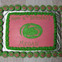 Girl's 16Th Birthday Cake - Penn State Univ. Made this for a cousin's 16th birthday party.... she's a big penn state fan and wanted green and pink , so this is what I came up...