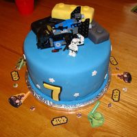 Star Wars Lego Cae This cake was for my son's 7th b-day, he loves star was lego. The large legos were rice crispy treats covered in fondant. The ship and...