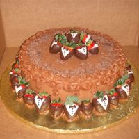 Chocolate Grooms Cake WASC chocolate cake with chocolate buttercream and tuxedo strawberries