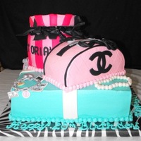 Shop Till You Drop Cake Such a fun cake to do! WASC cake with fondant and gumpaste details-and edible images on the bracelet.