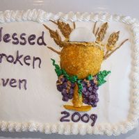 First Communion Cake I baked the gobblet part of the cake in a wine glass and cut it in half to make it dimensional. Decorated with buttercream. I used fondant...