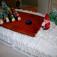 Bowling At The North Pole Santa bowling using penguins for pins. Made for my bowling league Christmas party. Santa , penguins, lane all from MMF trees rice krispie...