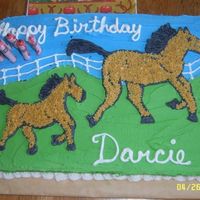 Horse & Foal 1/4 sheet decorated in buttercream. Little girl wanted "Mommy and baby horse to look like Spirit."