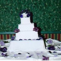 My 1St Wedding Cake 3 tier french vanilla cake with buttervanilla buttercream. Used Earlene's impression mat. Hand made fondant pearls colored with super...