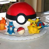 Pokemon Pokeball Cake For My Son's Birthday All cake & fondant cake for my son's 7th birthday. Characters were molded by my husband out of modeling chocolate.