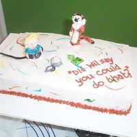 Calvin And Hobbes Cake for a boy who likes to take apart electronics! gumpaste figures, buttercream icing.