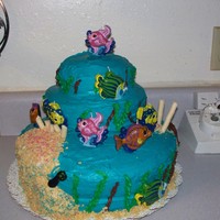 Under The Sea Under the sea Cake. It's a layered chocolate cake with strawberry pie filling and chocolate icing and mini chocolate chips inbetween...
