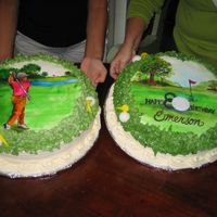 Hand Painted Cookies Hand painted cookie cakes for golf themed b-day. 12 inch sugar cookies on top of 14 inch carrot cakes.