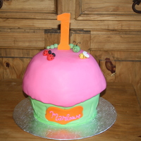 Giant Cupcake With Bugs Made the giant cupcake with a bouble layer 9 inch cake carved for the bottom and a double layer 8 inch cake carve for the cap. Had to carve...