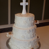 Wilton Christening Cake 3-tier buttercream cake, with fondant stars and angels