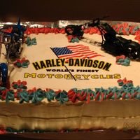 Harley-Davidson Cake I made this for my ex-bother-in-law's birthday. He loves Harley's. The logo is made of rice paper and I put a toy bike as the...