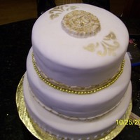 50Thanniversary, Antique Gold 3 layer fondant covered 50th Anniversary cake. 1st layer white cake w/cannoli, chocolate chip filling, 2nd layer chocolate cake w/fresh...