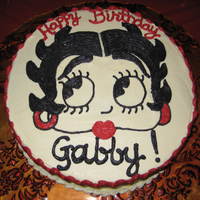 Betty Boop Birthday! Triple chocolate cake with buttercream frosting... Betty Boop handsketched.
