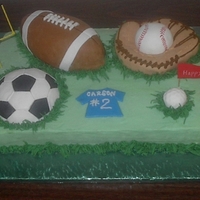 Sports Football Baseball Soccer Golf 3D Ball Cake This was for a little boy's 2nd birthday. All balls are cake covered in fondant, except golf ball which is all fondant. Team jersey is...