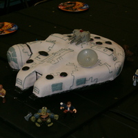 Star Wars Millenium Falcon Death Star 3D Cake Kid Made this for son's 5th bday. He wanted anything SW but had to use Galactic Heroes figures so came up with the ship plus Death Star....