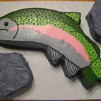 Rainbow Trout Rainbow trout surprise groom's cake. Cake is strawberry (bride's choice) and is decorated in buttercream