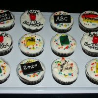 Back To School Cupcakes MMF decorations on buttercream icing.