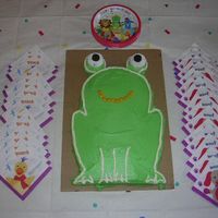 My Daughter's First Birthday Cake...baby Einstein Frog We had a Baby Einstein themed party and I made a frog cake. The eyes are powdered donuts and mini oreos. I used candy to make the mouth. It...