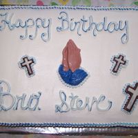 Cake For Pastor White cake with BC icing. Cake for fellowship/pastors birthday. Candy molds for hands and crosses.