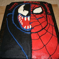 Venom Spiderman Chocolate cake covered with buttercream. Made for a friends son.