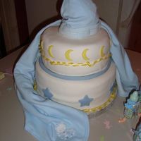 Goodnight This a baby shower cake I did late friday night for a friends shower it was very rushed. It is covered in Satin Ice with Satin Ice moons...