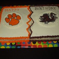 A Family Divided A friend requested a birthday cake for 4 family members 2 of them were Clemson fans and 2 were Carolina fans.