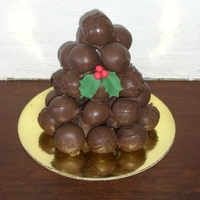 Cake Balls Cake balls - chocolate peanut butter, and raspberry. The holly is gumpaste.