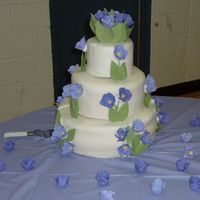 Tulip Wedding Cake This is a 14", 10", 6" stacked cake, covered in MMF with gumpaste tulips and leaves.