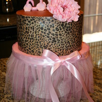 Pink Cheetah Cake ordered to match birthday girl's outfit. Buttercream with edible image wrap and gumpaste accents....my first attempt at gumpaste...