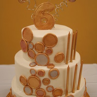 Golden Birthday - 6 On The 6Th buttercream tiered cake with fondant accents dusted with gold, bronze and copper - designed to match the invitation