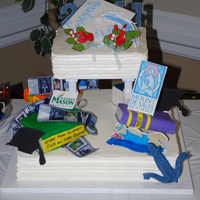 Mount De Sales Academy French vanilla cake filled with while chocolate mousse & fresh sliced strawberries. All decorations are edible, books make from RK....