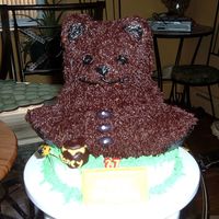 My Fiance's Bear Cake The icing started to melt.. It was a really hot day.. I made this cake for my fiance's bday.. cuz he is my bear.. the bear is vanilla...