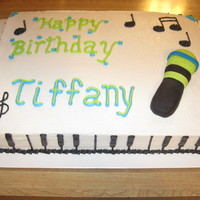 Birthday Cake For A Musician This was a birthday cake for a musician....included a keyboard boarder, mic (foundant), musical notes