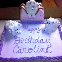 Carolines Doggy Pocketbook with small dog and sheetcake with twinkie dogs on the sheetcake