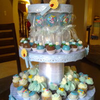 Baby Shower Stand my first home made stand! Very proud of it yay! made for a baby boy shower. filled with an assortment of cupcakes, cake balls, and...