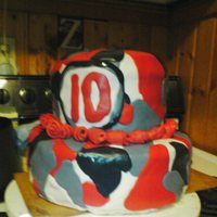 Emilys Birthday This is a cake that I was asked to make for a 10 year old girl. She wanted red, gray and black cammo, with red fondant roses.