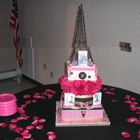 Sweet 16 Paris Three tier..fresh flowers..theme was Paris