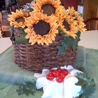 Sunflowers & Cherries In Basket They wanted sunflowers and said do your thing. I thought sunflowers in a basket with the red of cherries and a delicate handkerchief would...
