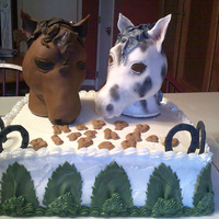 Best Buddies Birthday cake for friend who loves her two horses. Cake is Vanillia with raspberry filling. Horses are made from RK Treats and covered in...