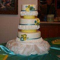 Buttons And Lace Fondant flowers and lace ruffles. Buttons made of gumpaste using molds I made from silicone. LOVE that! WASC with Chocolate Toffee Crunch...