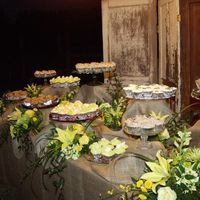 Cupcake Wedding Serving table for wedding that served 29 dozen gourmet cupcakes. Five flavors....each decorated to coordinate with the wedding decor/color...