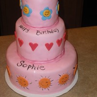 Girls Birthday Cake this was based on a sketch that an 8 year old did for me to copy. 8 inch/6nch/4 inch chocolate chip cookie dough