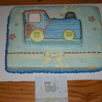 Baby Boy Shower based on the napkin. 11x15 with half of the old wilton stand up train on top. train is covered in fondant(still fairly new to that) and...