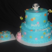 First Birthday Cake And Smashcake based off a napkin. all bc except accent pieces. gumpaste figues. 9 inch with 6 inch